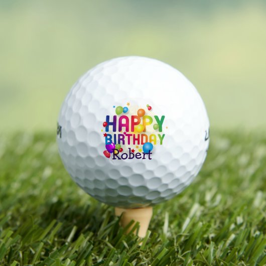 Happy Birthday Voeg een naam toe Gift 3 Golf Balls Golfballen (Insitu Shirt)