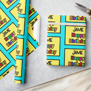 Happy Birthday Voeg een naam toe kleurig personali Cadeaupapier