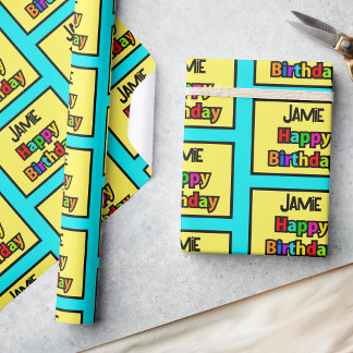 Happy Birthday Voeg een naam toe kleurig personali Cadeaupapier