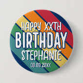 Happy Birthday - Voeg jaar en naam toe met strepen Ronde Button 7,6 Cm (Voorkant)