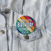 Happy Birthday - Voeg jaar en naam toe met strepen Ronde Button 7,6 Cm (In situ)