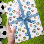 Happy Birthday Voeg Jouw naam Voetballen toe Cadeaupapier<br><div class="desc">Voeg je voetballiefhebbende kindernaam toe aan dit leuke voetbal,  gelukkige verjaardagsartikel voor de perfecte cadeauomslag voor hun grote dag!</div>