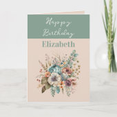 Happy Birthday voeg naam boho floral green toe Kaart (Voorkant)