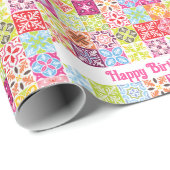 Happy Birthday Voeg naam toe & Age Girl's Cute Cadeaupapier (Rol Hoek)