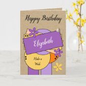 Happy Birthday Voeg naam toe paarse sinaasappel li Kaart (Gele Bloem)