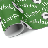 Happy Birthday Voetballen op groen Cadeaupapier (Rol Hoek)