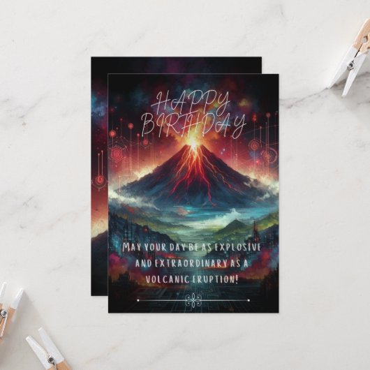 Happy Birthday Volcano Flat Kaart (Voorkant / Achterkant in situ)