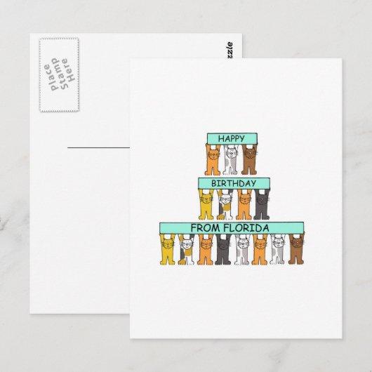 Happy Birthday voor Cartoon Cats Briefkaart (Voorkant / Achterkant)