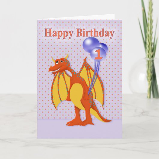 Happy Birthday voor een jaar oud, Cartoon Dragon Kaart (Voorkant)