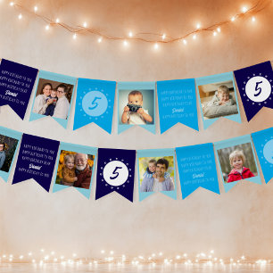 Happy Birthday voor elke leeftijd Foto Blauw Wit Vlaggetjes