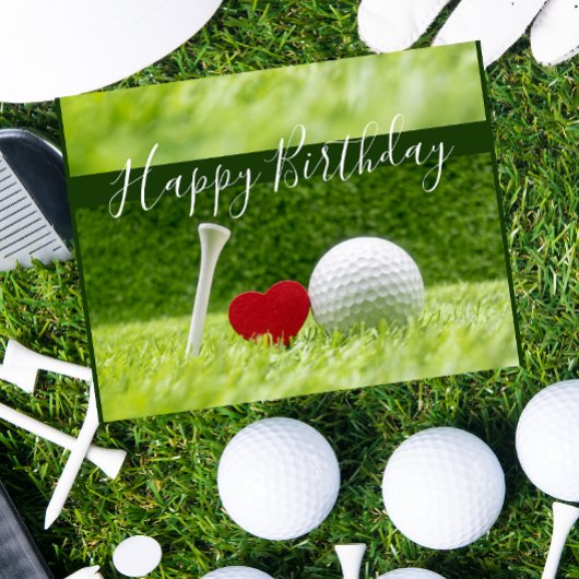 Happy Birthday voor golfer met liefde en golfbal Briefkaart
