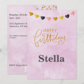 Happy Birthday voor haar uitnodiging (Voorkant / Achterkant)