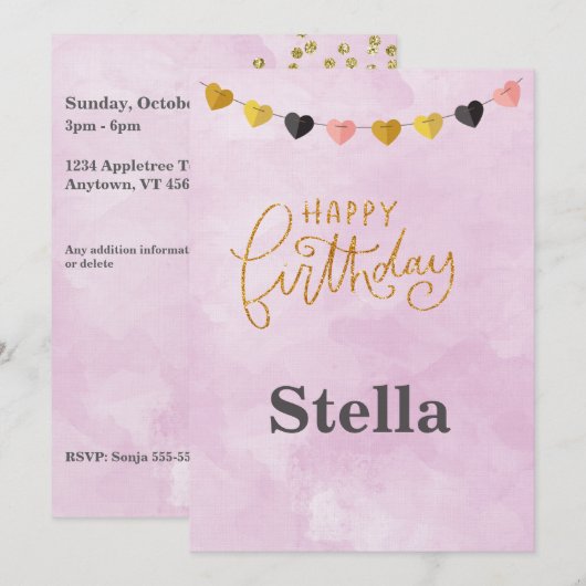 Happy Birthday voor haar uitnodiging (Voorkant / Achterkant)