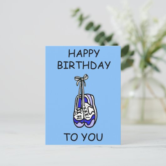 Happy Birthday voor mannelijke loper Blue Trainers Briefkaart (Staand voorkant)