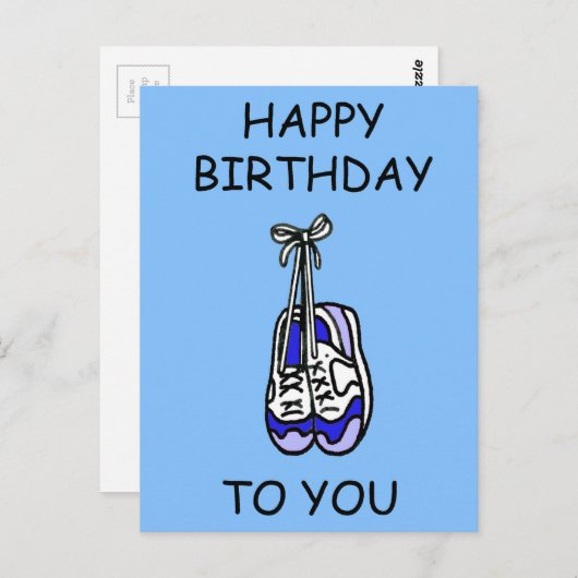 Happy Birthday voor mannelijke loper Blue Trainers Briefkaart (Voorkant / Achterkant)