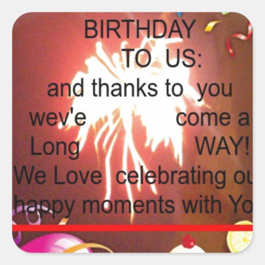 Happy Birthday voor ons Art Print Vierkante Sticker (Voorkant)