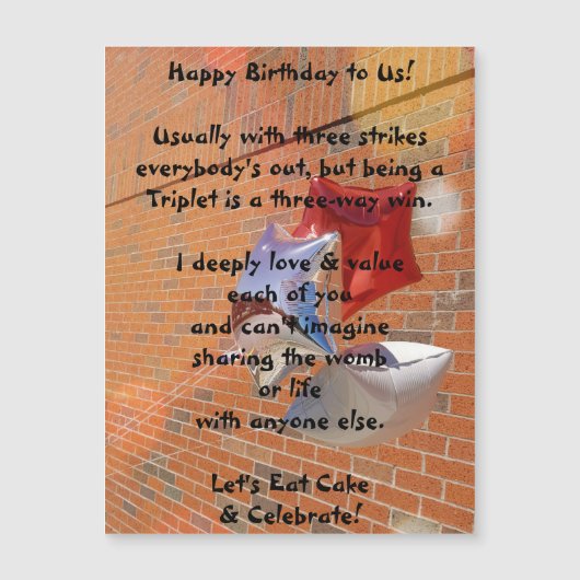 Happy Birthday voor ons Triplets Magnetic Card (Voorkant)