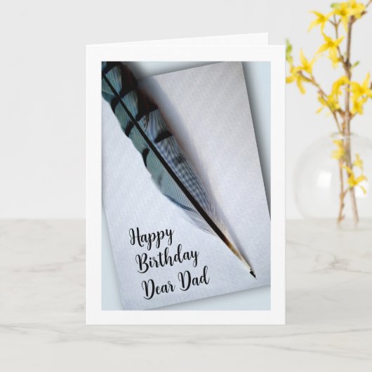 Happy Birthday voor pap Blue Jay Feather Card Kaart (Gele Bloem)
