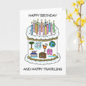 Happy Birthday voor reizigers taart kaarsen en rei Kaart (Gele Bloem)