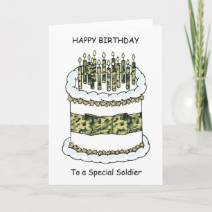 Happy Birthday voor Soldier Cake en Candles Kaart