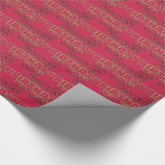 Happy Birthday voor You Typografie Gold Pink Red Cadeaupapier (Hoek)