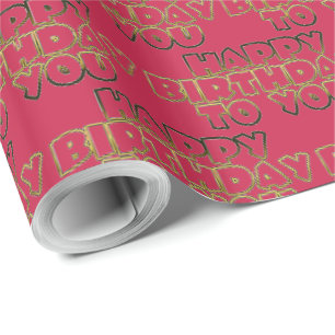 Happy Birthday voor You Typografie Gold Pink Red Cadeaupapier