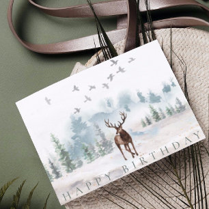 Happy Birthday voor zijn Waterverf Forest Kaart