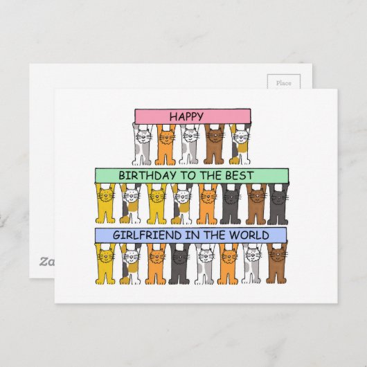 Happy Birthday Vriendin Cartoon Briefkaart (Voorkant / Achterkant)