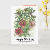 Happy Birthday Vriendin Roze Kosmos Wildflowers Kaart (Gele Bloem)