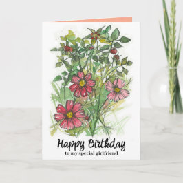 Happy Birthday Vriendin Roze Kosmos Wildflowers Kaart
