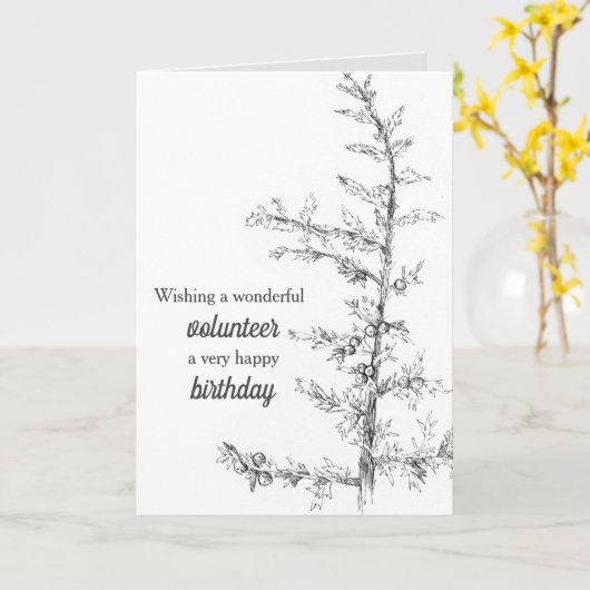 Happy Birthday Vrijwilliger Juniper Tree Branch Kaart (Gele Bloem)