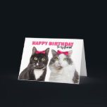 Happy Birthday Vrouw Friend Cute Cats in roze Bow Feestdagen Kaart<br><div class="desc">Deze twee voormannen katten in het vergelijken van roze haarstaarten is een schattige manier om je speciale vriendin van het vrouw te laten weten dat je haar een doorslacht verjaardag wilt!</div>