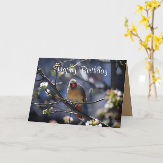 Happy Birthday Vrouw Kardinaal in Bloeiboom Kaart (Gele Bloem)