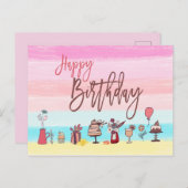 Happy Birthday Vrouwelijke  Pastel Stripes/Arty Briefkaart (Voorkant / Achterkant)