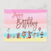 Happy Birthday Vrouwelijke  Pastel Stripes/Arty Briefkaart (Voorkant)