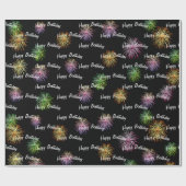 Happy Birthday vuurwerk op zwart Cadeaupapier (Vlak)