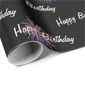 Happy Birthday vuurwerk op zwart Cadeaupapier (Rol Hoek)