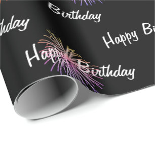 Happy Birthday vuurwerk op zwart Cadeaupapier