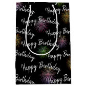 Happy Birthday vuurwerk op zwart Medium Cadeauzakje (Voorkant)