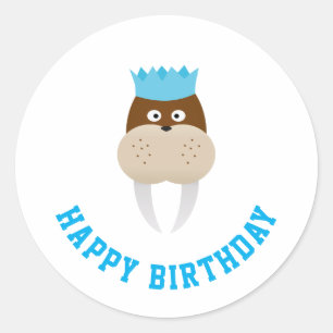 Happy Birthday Walrus Ronde Sticker