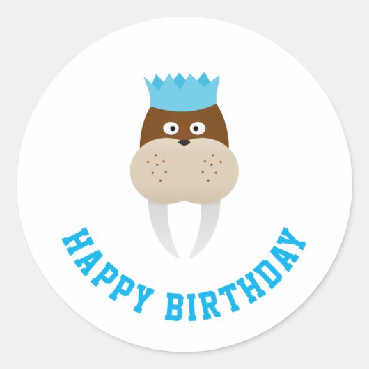 Happy Birthday Walrus Ronde Sticker (Voorkant)