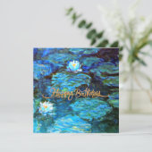 Happy Birthday, Water Lilies (blauw), Kaart (Staand voorkant)