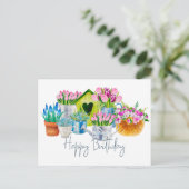 Happy Birthday Watercolor Garden Flowers - Tulips Briefkaart (Staand voorkant)