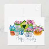 Happy Birthday Watercolor Garden Flowers - Tulips Briefkaart (Voorkant / Achterkant)