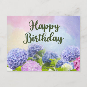 Happy Birthday Watercolor Hydrangea Flowers  Briefkaart
