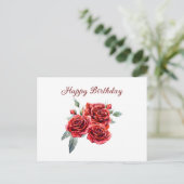 Happy Birthday Watercolor Red Roses Briefkaart (Staand voorkant)