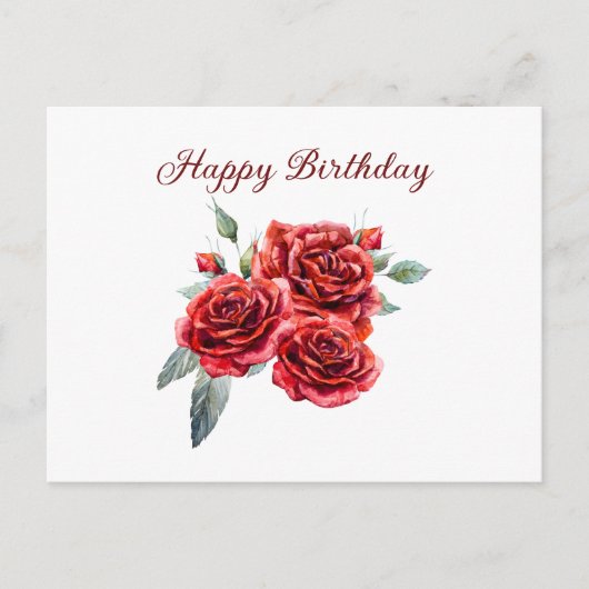 Happy Birthday Watercolor Red Roses Briefkaart (Voorkant)