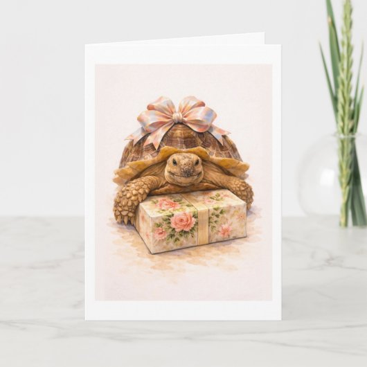 Happy Birthday Watercolor Sulcata turtle present Kaart (Voorkant)