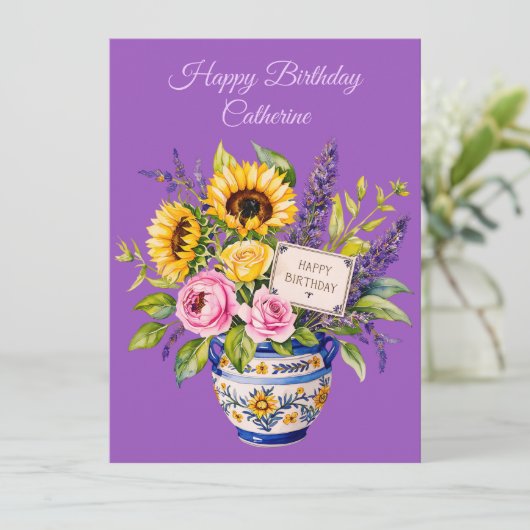 Happy Birthday. Watercolour bouquet. Greeting Card Feestdagenkaart (Staand voorkant)