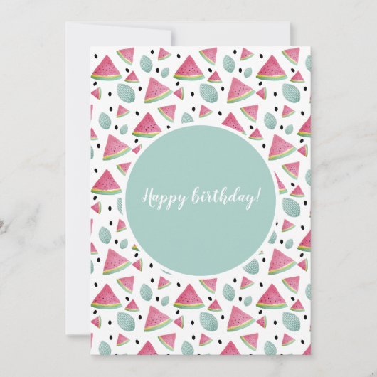 Happy Birthday Watermelon Pattern Waterverf Kaart (Voorkant)